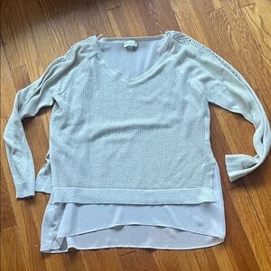Lucky Brand Gold V-Neck Sweater with Sheer Hem